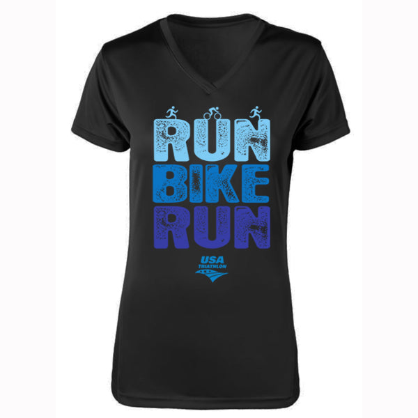 Women's Run, Bike, Run Logo V-Neck Tech Tee